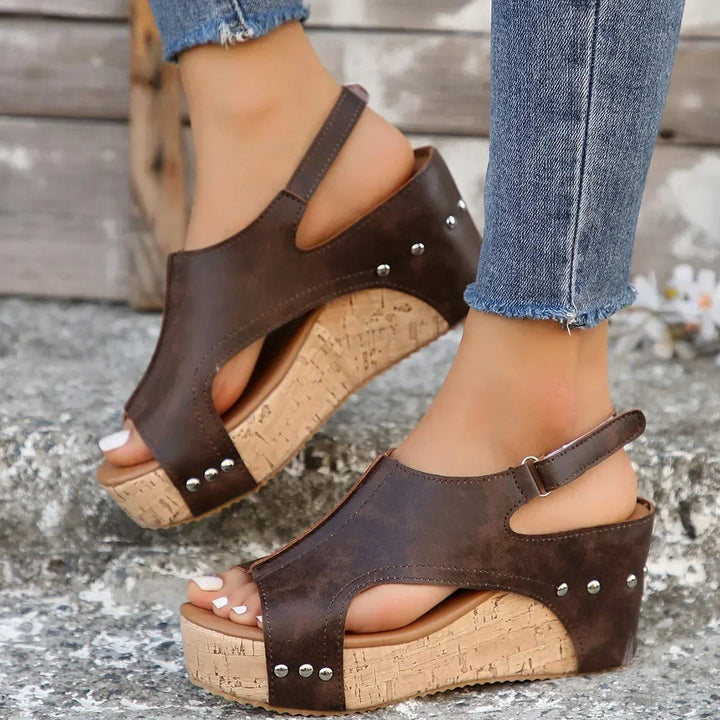Elevated Elegance: Cross-Tied Peep-Toe Wedge Sandals for All-Day Comfort