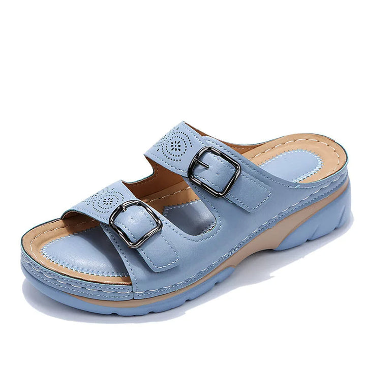 Cozy Double Buckle Wedge Sandals