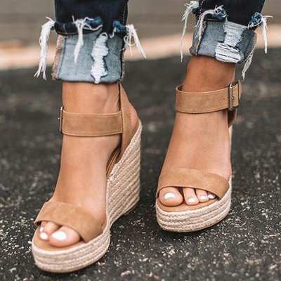 Open Toe Wedge Sandals with Espadrille Heel