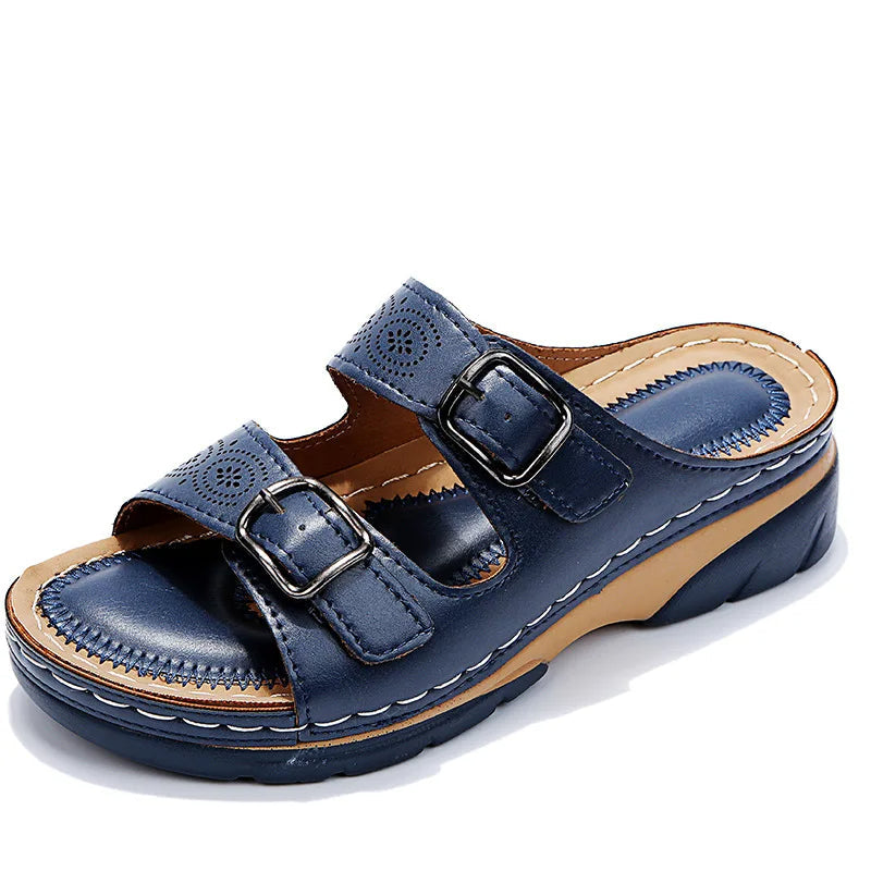 Cozy Double Buckle Wedge Sandals