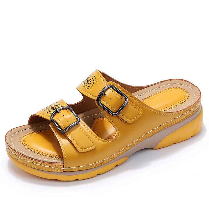 Cozy Double Buckle Wedge Sandals