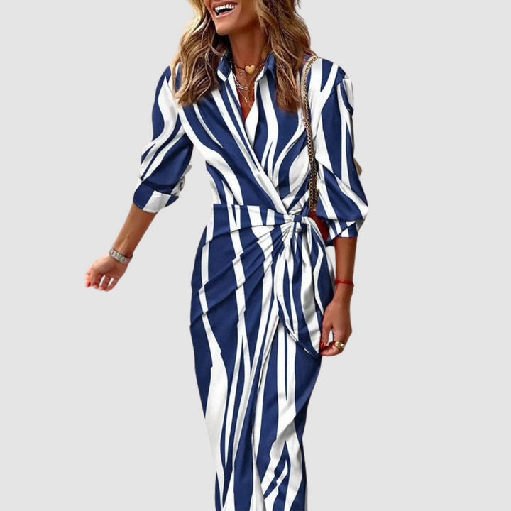 Cecilia™ | Elegant Striped Wrap Dress