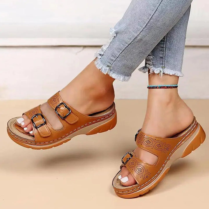 Cozy Double Buckle Wedge Sandals