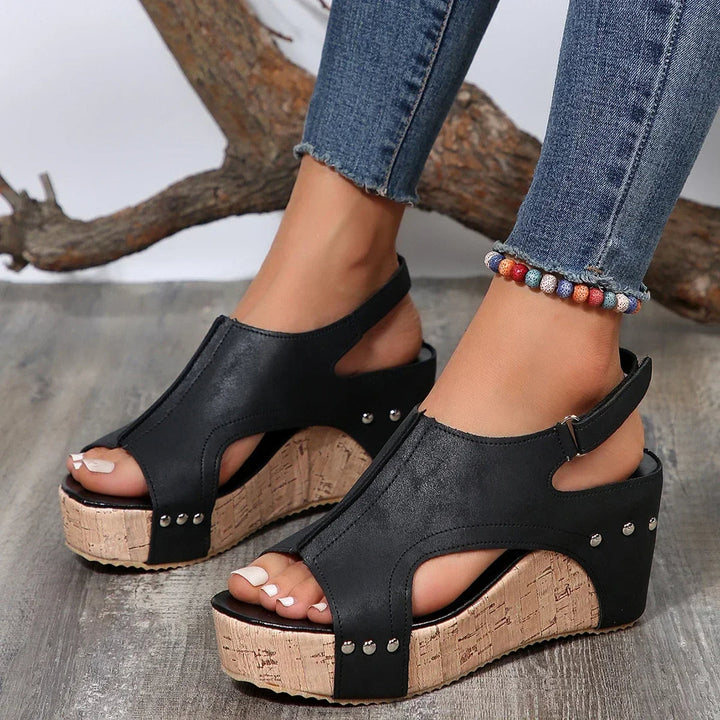 Elevated Elegance: Cross-Tied Peep-Toe Wedge Sandals for All-Day Comfort