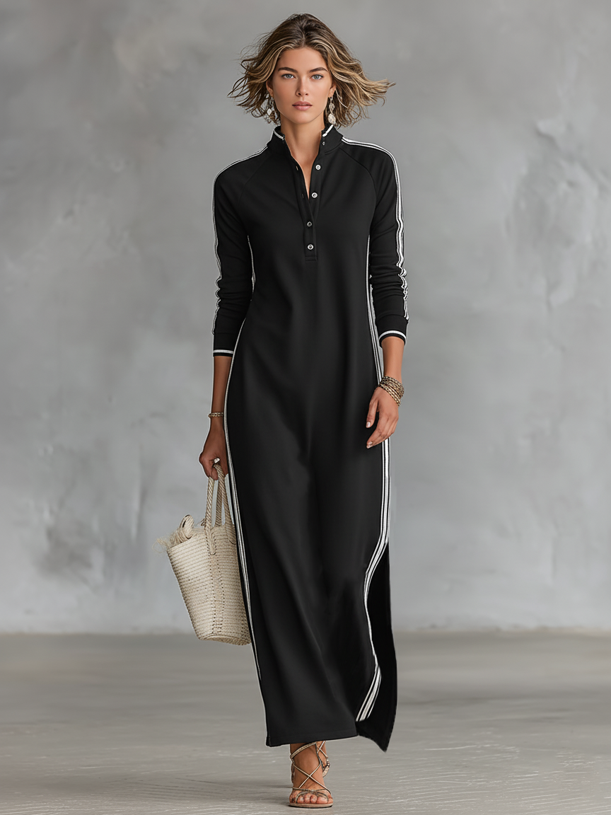 Sweat Maxi Dress with Button Collar
