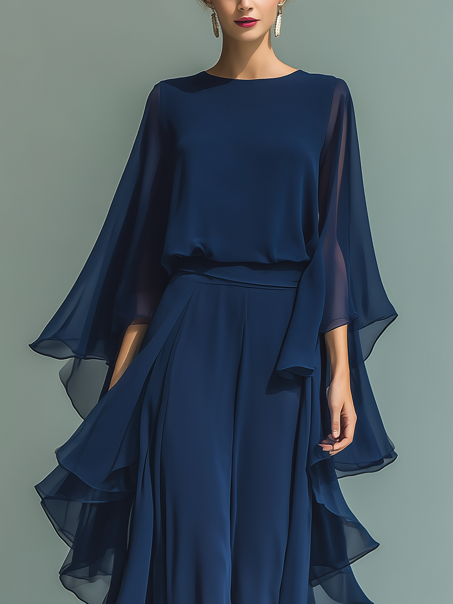 Navy Chiffon Ruffle Set