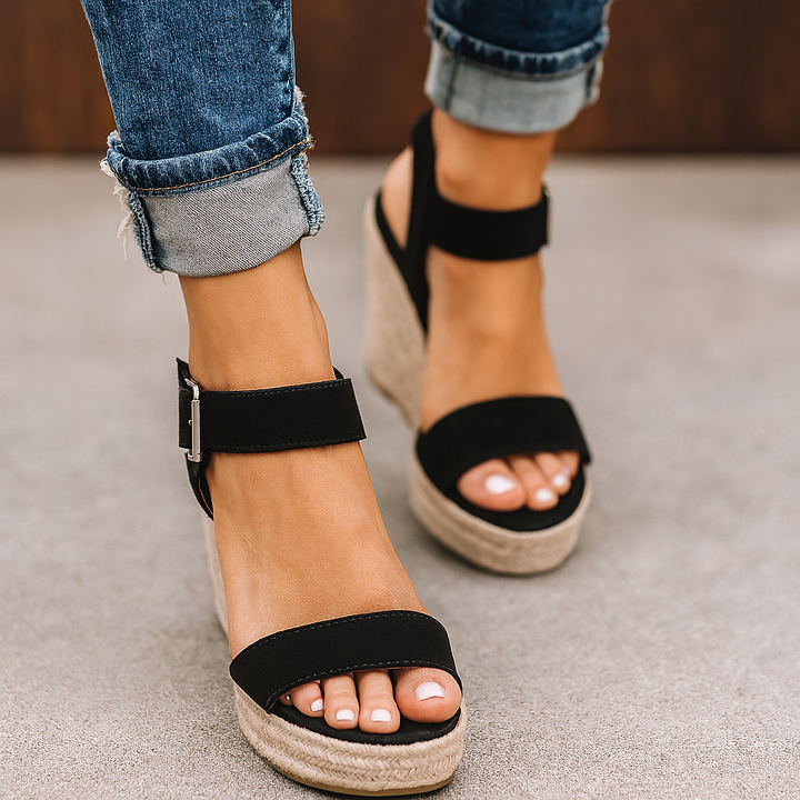 Open Toe Wedge Sandals with Espadrille Heel