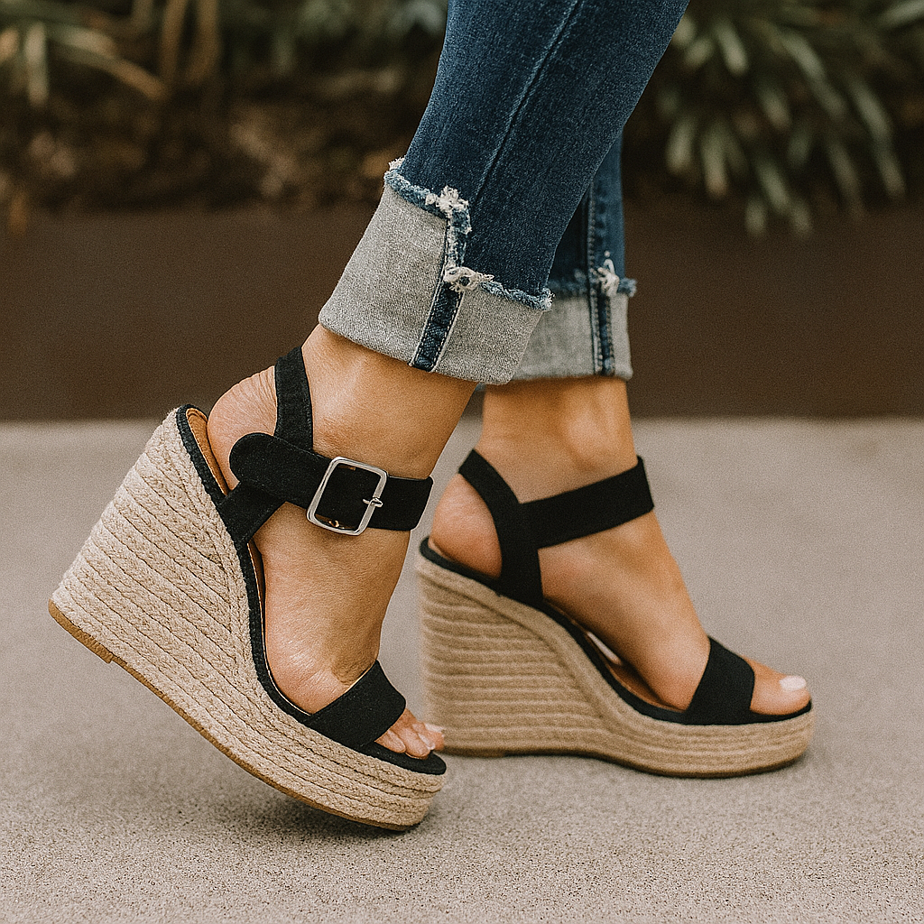 Open Toe Wedge Sandals with Espadrille Heel