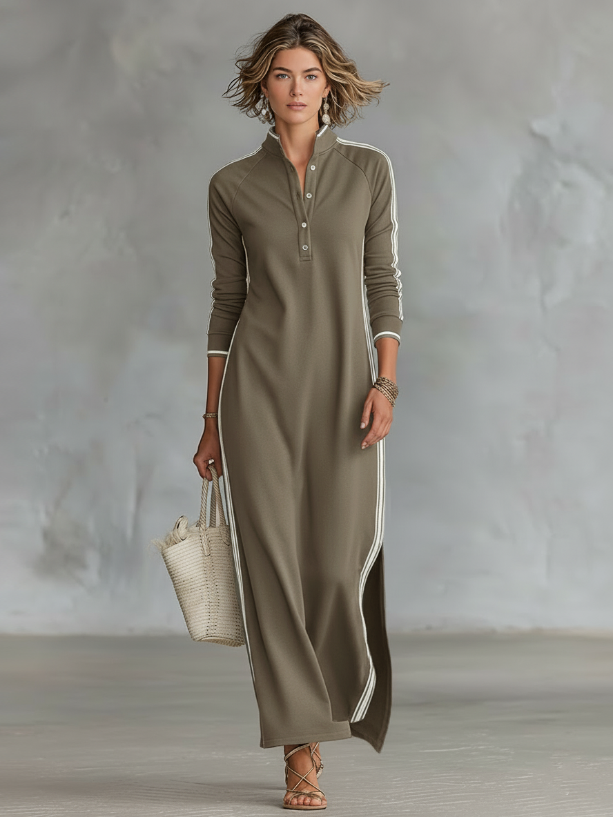 Sweat Maxi Dress with Button Collar