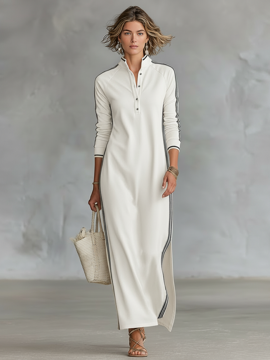 Sweat Maxi Dress with Button Collar