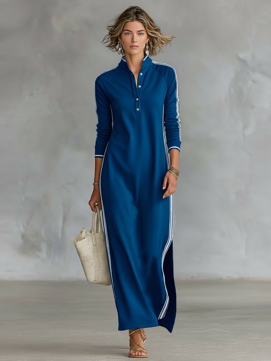 Sweat Maxi Dress with Button Collar