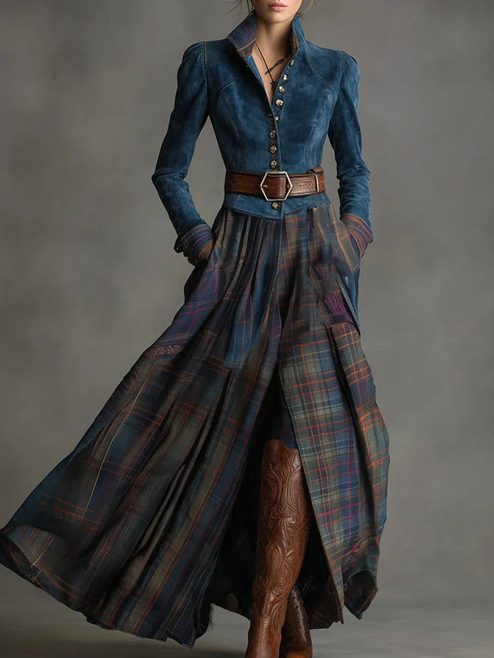 ELSPETH™ | The Suede & Plaid Maxi Dress (Includes belt)