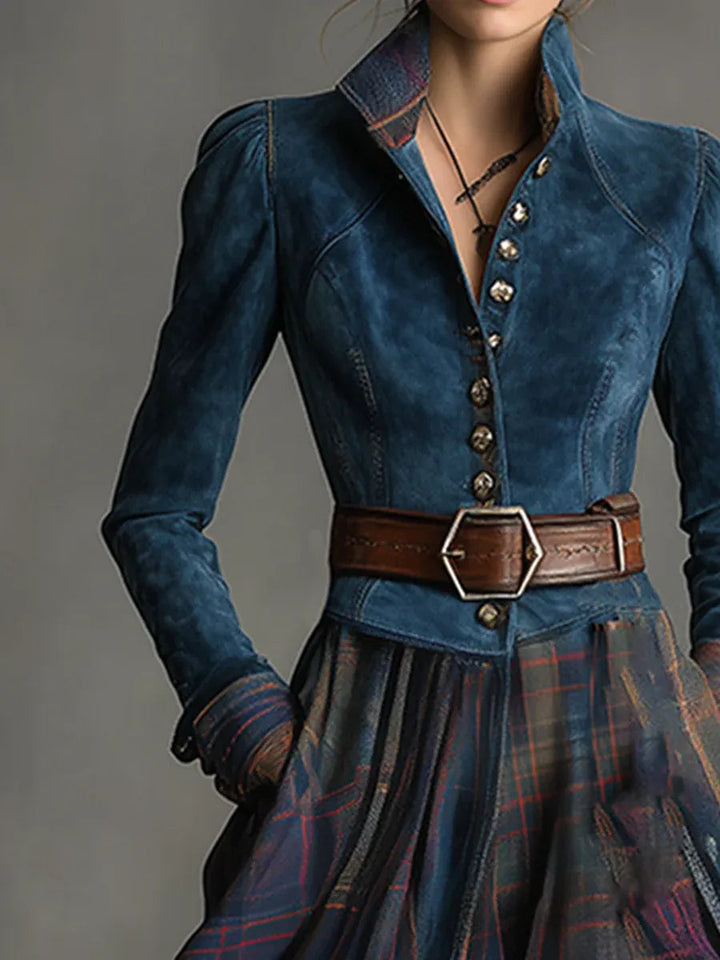 ELSPETH™ | The Suede & Plaid Maxi Dress (Includes belt)