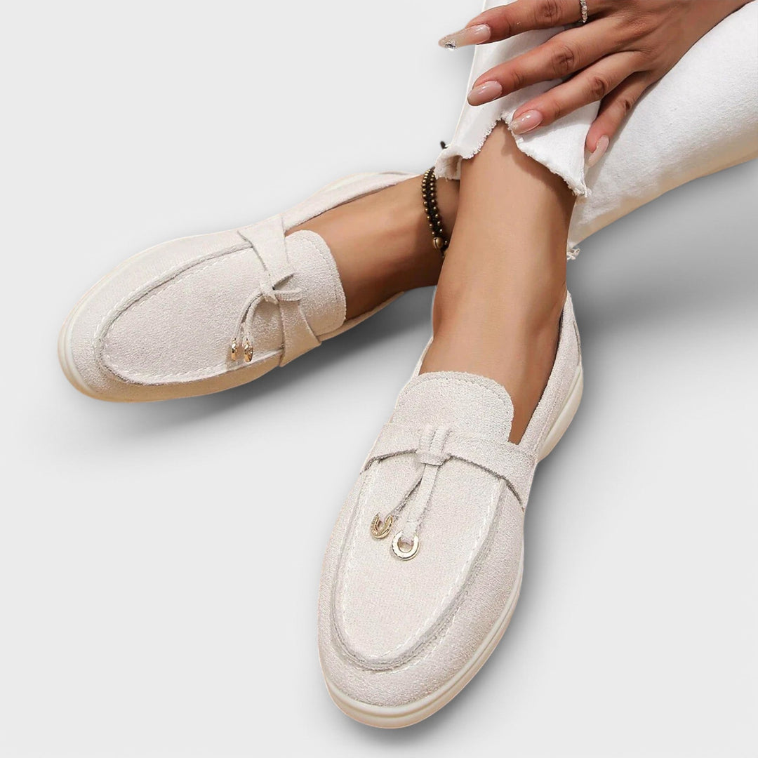 Beige Women's Loafers with Decorative Laces