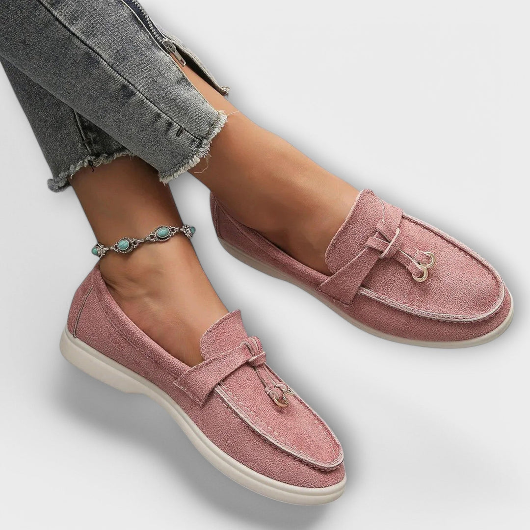 Beige Women's Loafers with Decorative Lace