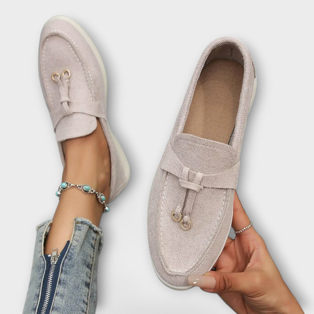 Beige Women's Loafers with Decorative Lace