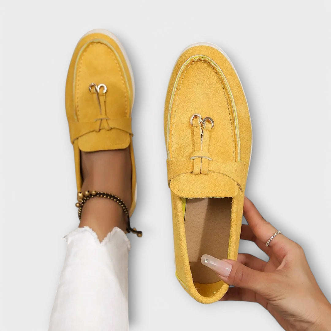Beige Women's Loafers with Decorative Lace