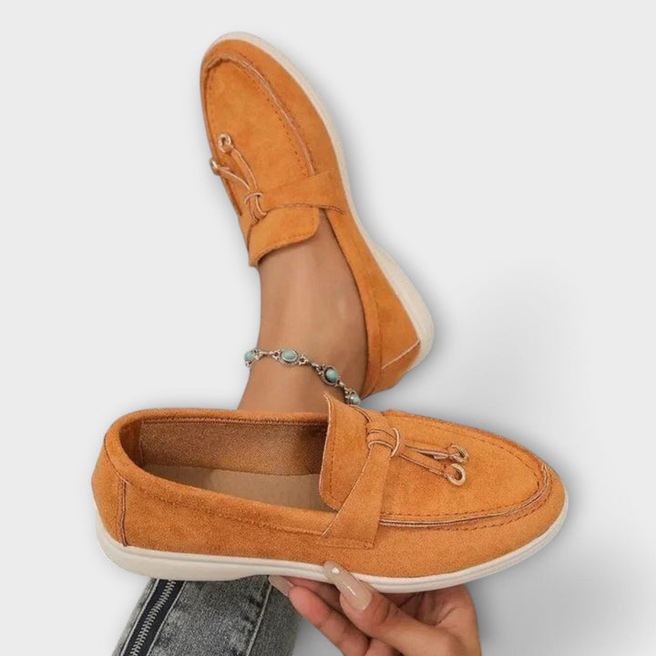 Beige Women's Loafers with Decorative Lace