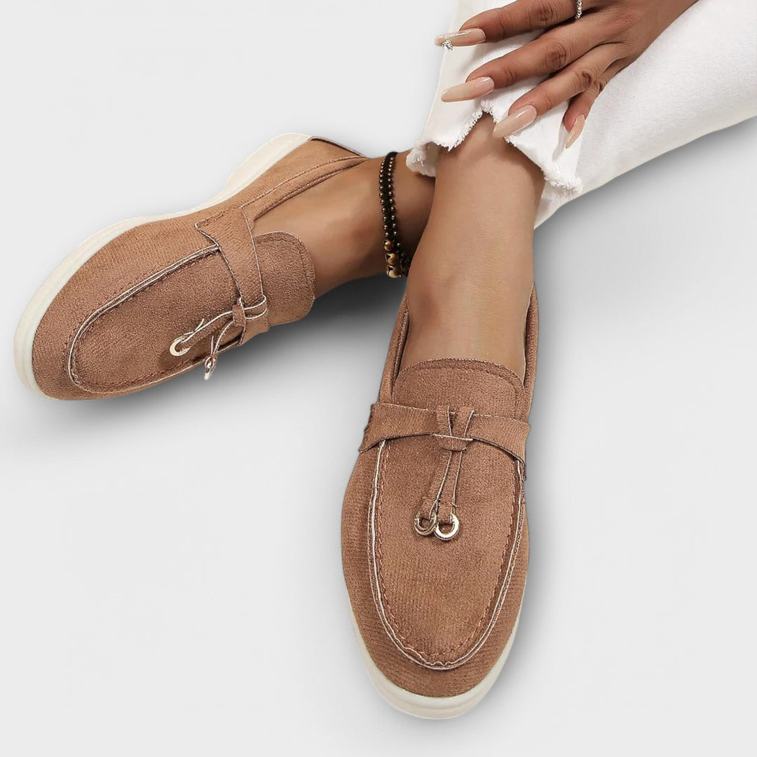 Beige Women's Loafers with Decorative Laces