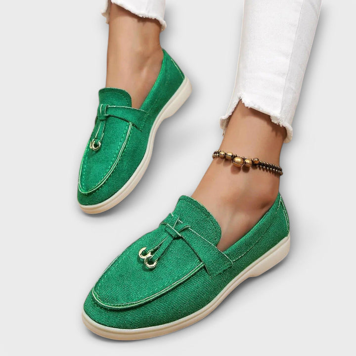 Beige Women's Loafers with Decorative Laces