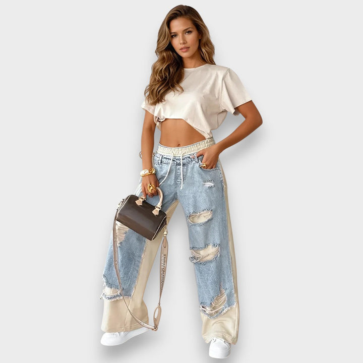Lora | Trendy 2-in-1 Layered Jeans with Jogging Insert