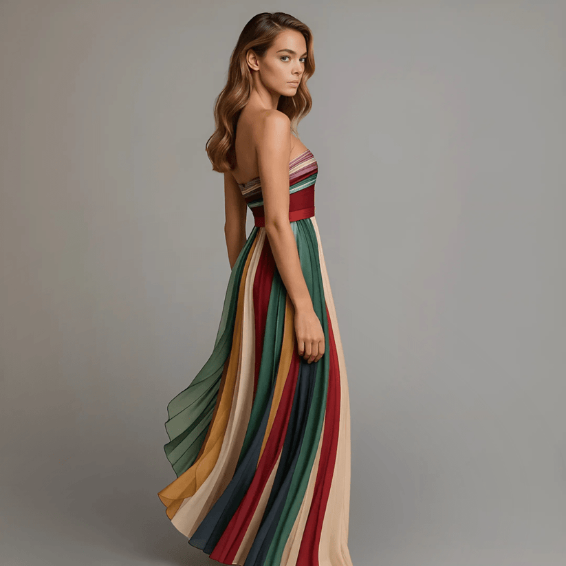 Long Colourful Dress without Sleeves