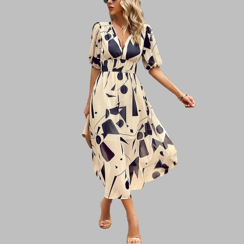Women's Casual V-neck Midi Dress - Summer Comfort