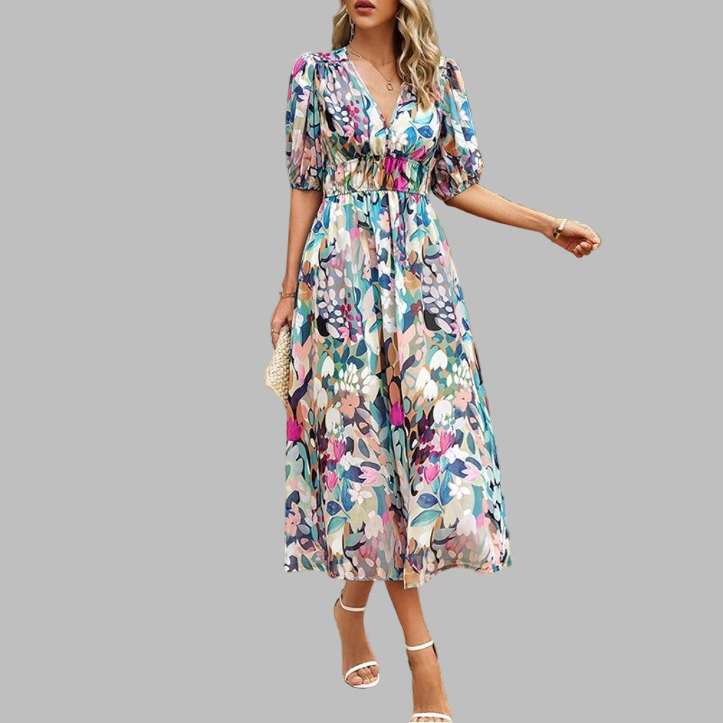Women's Casual V-neck Midi Dress - Summer Comfort