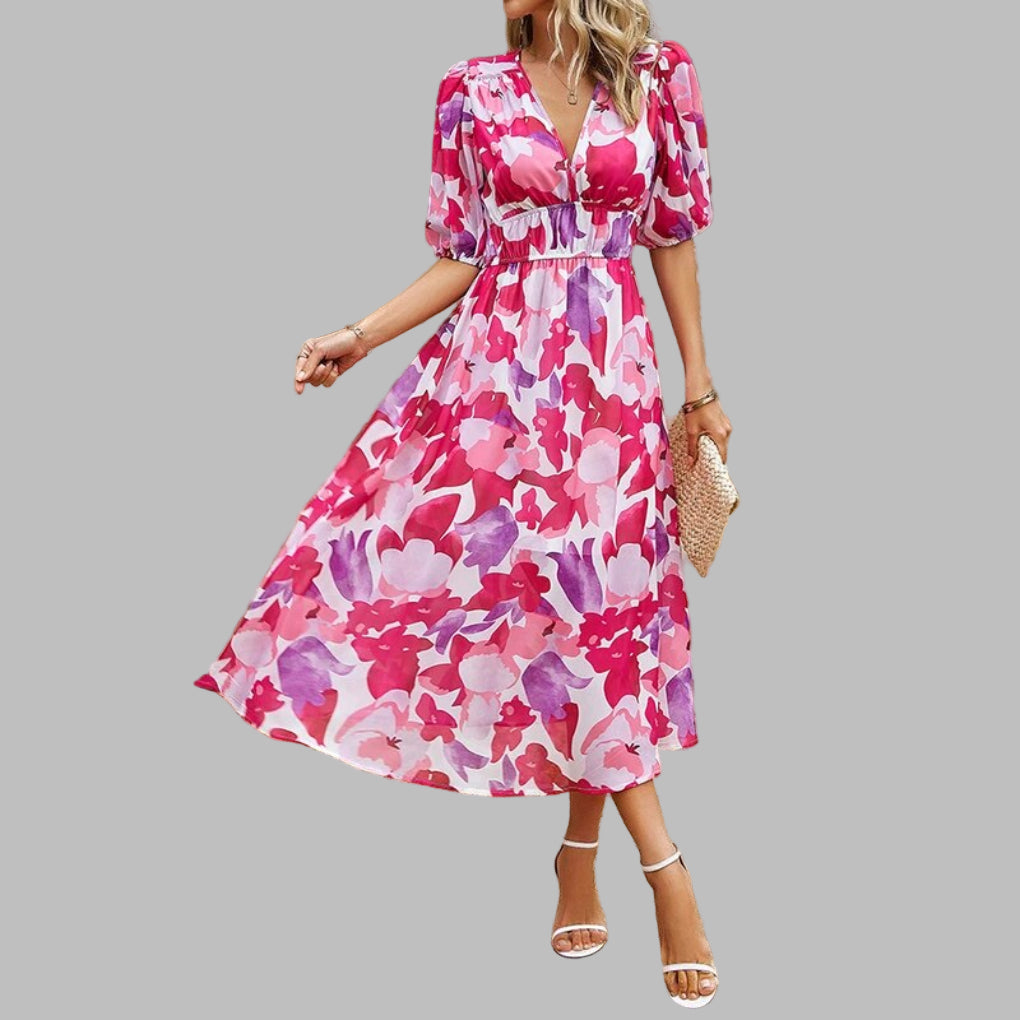 Women's Casual V-neck Midi Dress - Summer Comfort